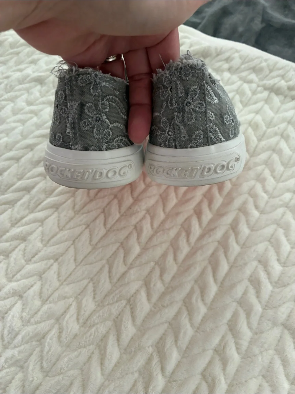 Lush Gray Frayed Slip-On Sneakers with Elastic Straps